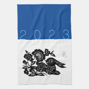 Chinese Rabbit Year Zodiac paper-cut KT Tea Towel