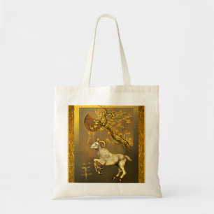 Chinese Ram Under Moon and Plum Branches Tote Bag