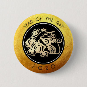 Chinese Rat New Year 2020 Paper-cut 1 RB 6 Cm Round Badge