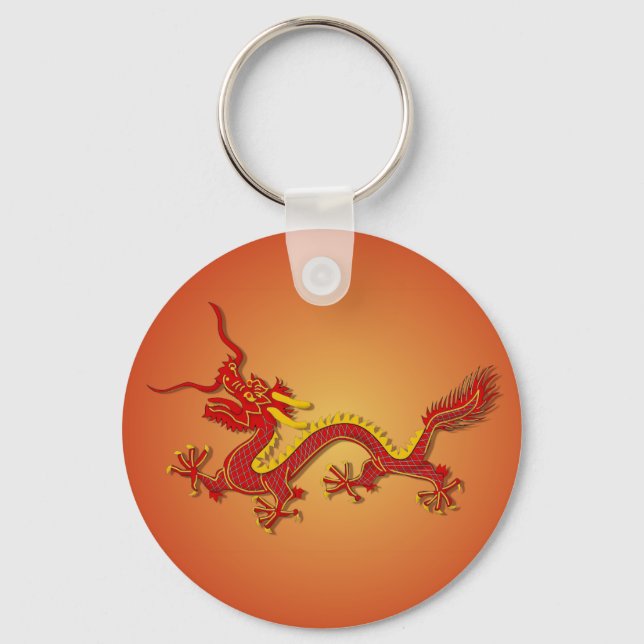 Chinese Red And Gold Dragon Keychain (Front)