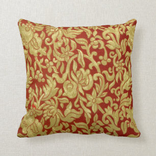Chinese Red and Gold Pattern Cushion