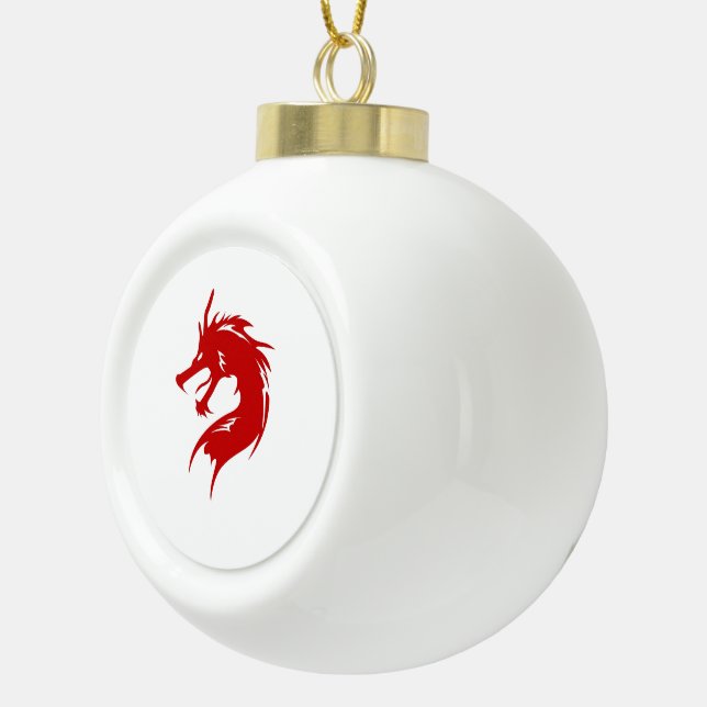 Chinese Red Dragon Ceramic Ball Christmas Ornament (Right)