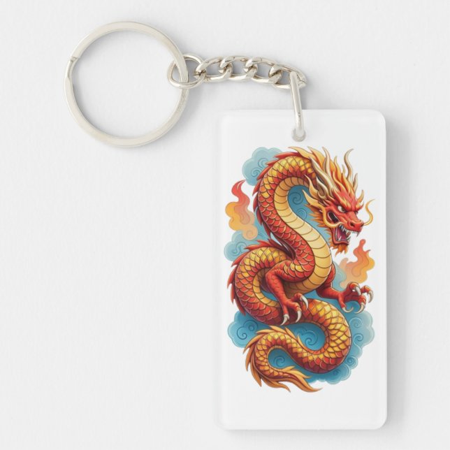 Chinese Red Dragon Fiery Illustration-67561 Key Ring (Front)