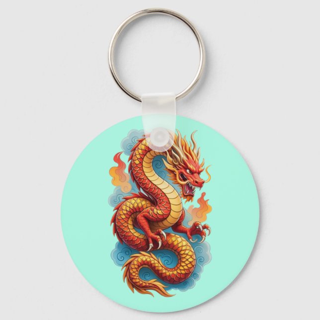 Chinese Red Dragon Fiery Illustration-67561 Key Ring (Front)