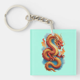 Chinese Red Dragon Fiery Illustration-67561 Key Ring