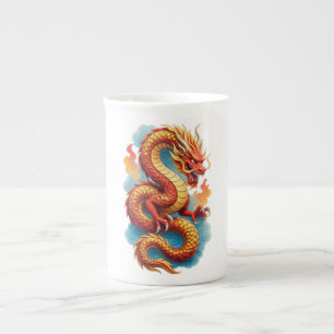 Chinese Red Dragon Fiery Illustration Bone China Mug