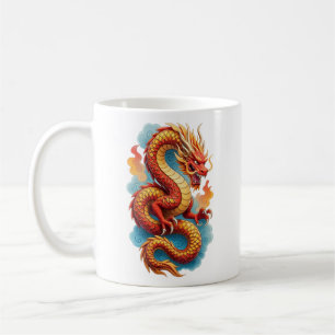 Chinese Red Dragon Fiery Illustration Coffee Mug