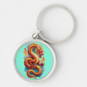 Chinese Red Dragon Fiery Illustration Key Ring