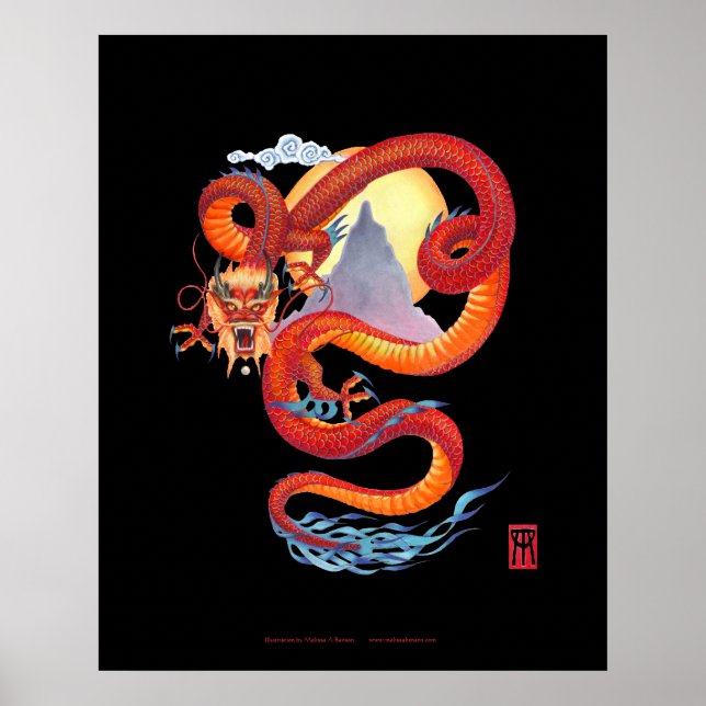 Chinese Red Dragon print on black (Front)