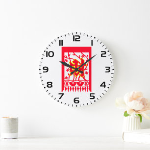 Chinese Red Envelope Design with Prosperity Symbol Large Clock