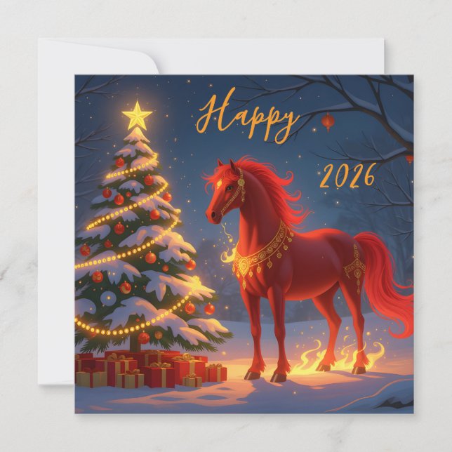 Chinese Red Fire Horse New Year 2026  Holiday Card (Front)