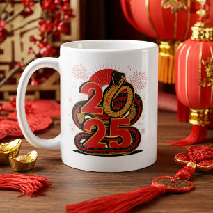Chinese red Gold Happy Lunar New Year Of The Snake Coffee Mug