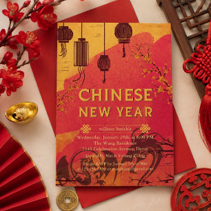 Chinese red Gold Happy Lunar New Year Of The Snake Holiday Card