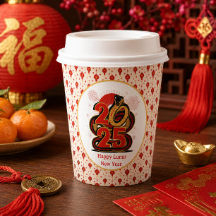 Chinese red Gold Happy Lunar New Year Of The Snake Paper Cups