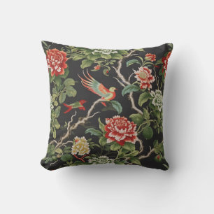 Chinese red green floral  cushion