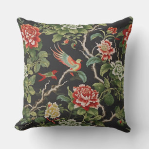 Chinese red green floral cushion