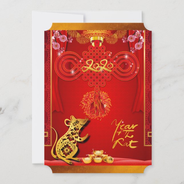 Chinese Red Knot Rat Year 2020 Party Invite (Front)