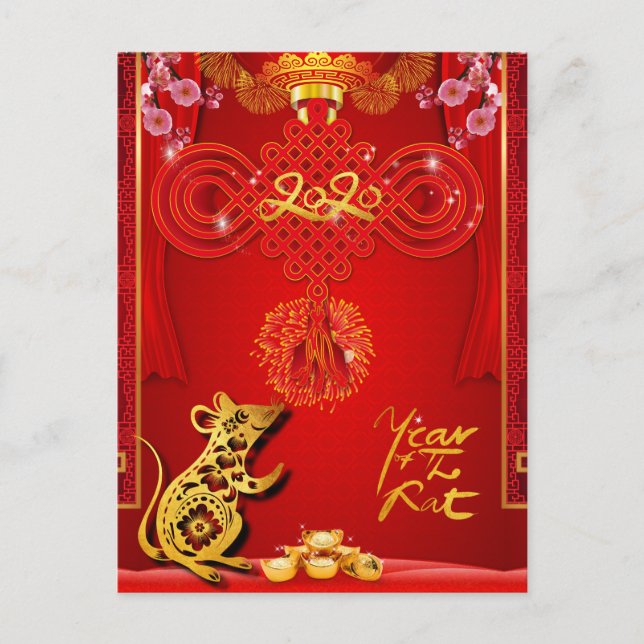Chinese Red Knot Rat Year 2020 postcard (Front)