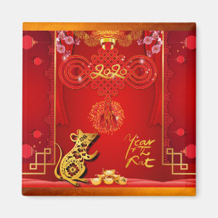 Chinese Red Knot Rat Year 2020 Square Magnet