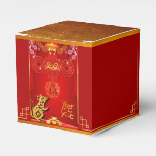 Chinese Red Knot Rat Year Cube Favour Box