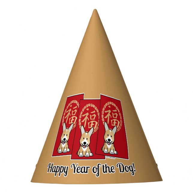 Chinese Red Lucky Money Year of the Dog Envelope Party Hat (Front)