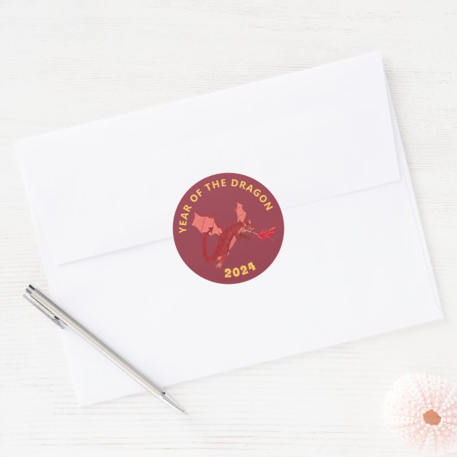Chinese Red Lunar New Year Dragon Classic Round Sticker (Envelope)