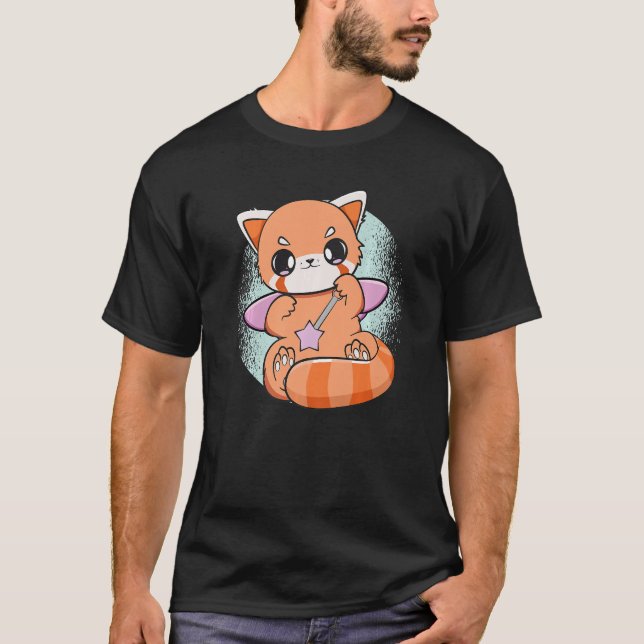 Chinese Red Panda With Toy Magic Wand Cute Chibi P T-Shirt (Front)