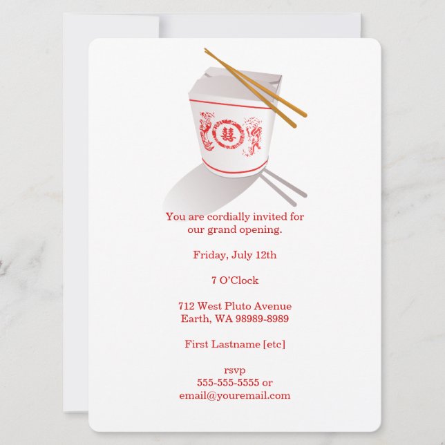 Chinese Restaurant Takeout Box Invitation (Front)