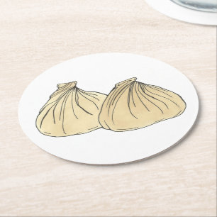 Chinese Restaurant Takeout Food Shumai Dumplings Round Paper Coaster