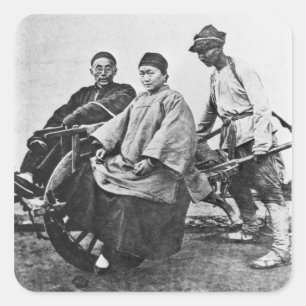 Chinese rickshaw, c.1870 (b/w photo) square sticker