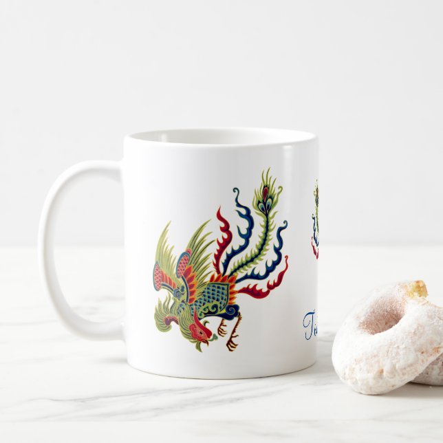 Chinese Rooster Art Personalised Coffee Mug (With Donut)