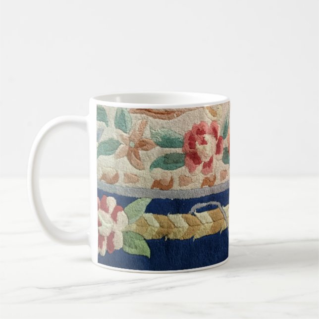 Chinese Rug Design Mug, navy blue & camel tones Coffee Mug (Left)