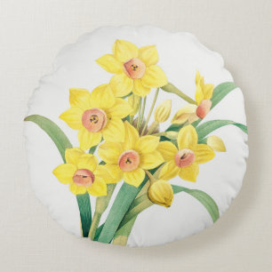 Chinese Sacred Lily, Pierre-Joseph Redouté,  Round Cushion
