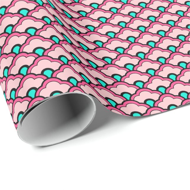 Chinese Scallops, Coral Pink and Turquoise Wrappin Wrapping Paper (Roll Corner)
