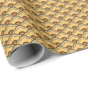 Chinese Scallops, Mustard Gold and Brown Wrapping  Paper