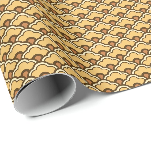 Chinese Scallops, Mustard Gold and Brown Wrapping  Wrapping Paper (Roll Corner)