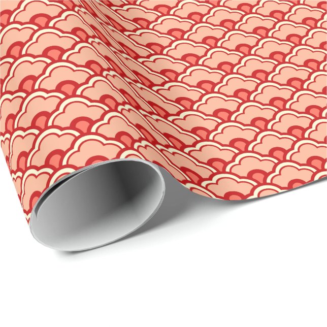 Chinese Scallops, Peach, Rust and Cream  Wrapping Paper (Roll Corner)