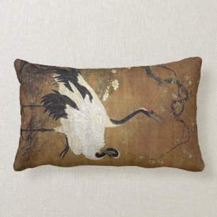 Chinese Scroll Art Crane Birds Flowers Pillow