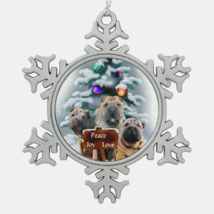 Chinese Shar-Pei Christmas Snowflake Pewter Christmas Ornament