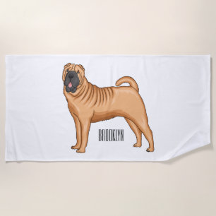 Chinese Shar-Pei dog cartoon illustration Beach Towel