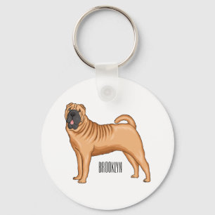 Chinese Shar-Pei dog cartoon illustration Key Ring