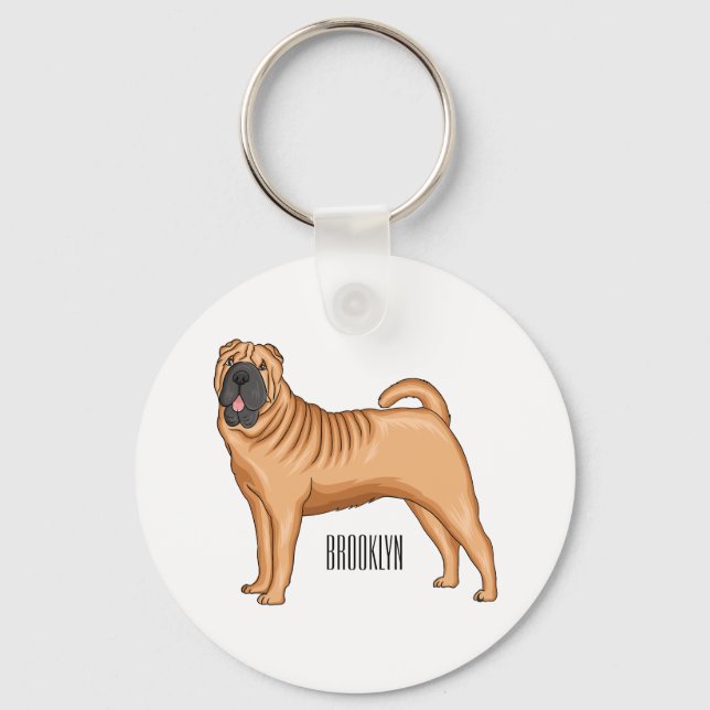 Chinese Shar-Pei dog cartoon illustration Key Ring (Front)