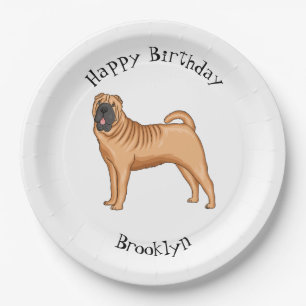 Chinese Shar-Pei dog cartoon illustration Paper Plate