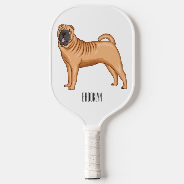 Chinese Shar-Pei dog cartoon illustration Pickleball Paddle (Front)