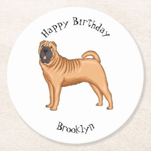 Chinese Shar-Pei dog cartoon illustration Round Paper Coaster