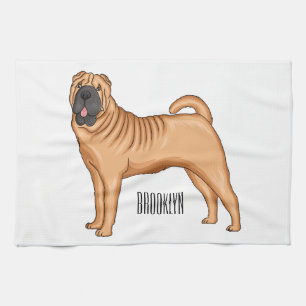 Chinese Shar-Pei dog cartoon illustration Tea Towel