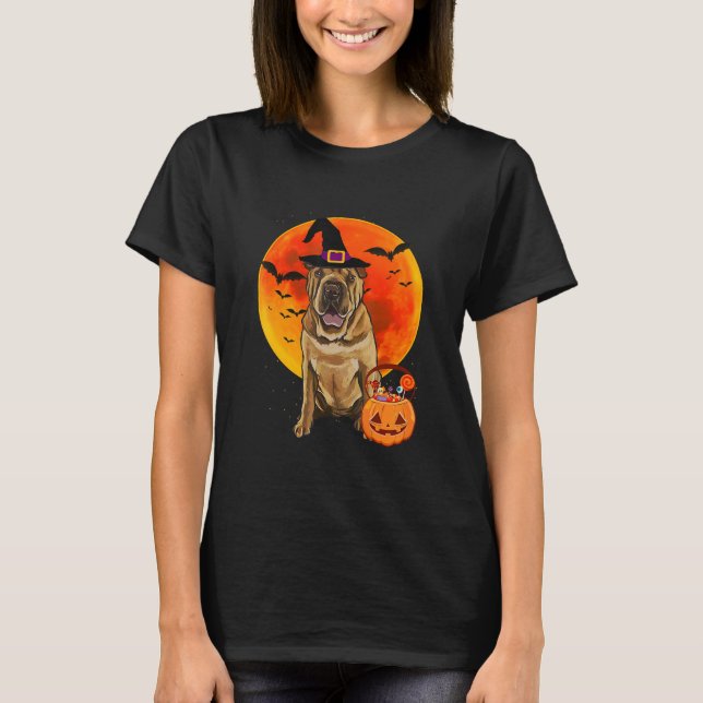 Chinese Shar-Pei Dog Halloween Jack O Lantern Pump T-Shirt (Front)