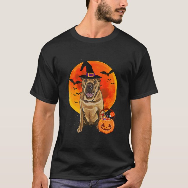 Chinese Shar-Pei Dog Halloween Jack O Lantern Pump T-Shirt (Front)