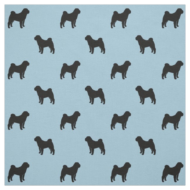 Chinese Shar-Pei Dog Silhouettes Black and Blue Fabric (Swatch)