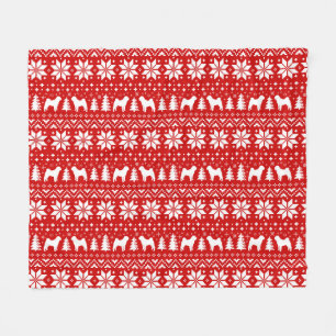 Chinese Shar Pei Dog Silhouettes Christmas Pattern Fleece Blanket